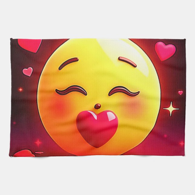 Linge De Cuisine Baiser Emoji Coeurs soufflants (Horizontal)