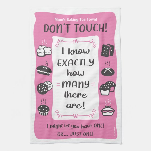 Linge De Cuisine Baker's Tea Towel Gran, Dad, Mum, Gift (Pink)  (Vertical)