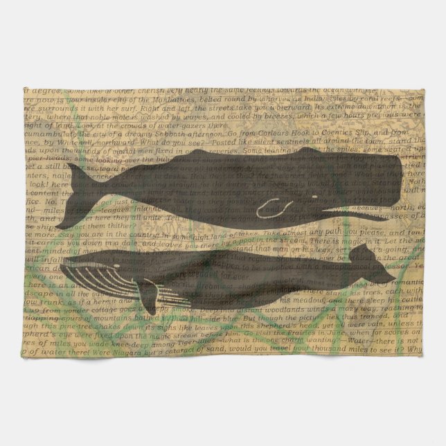Linge De Cuisine Baleine antique Vie marine (Horizontal)