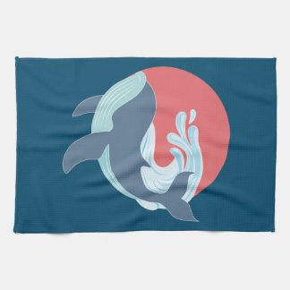 Linge De Cuisine  baleine bleue nageant 