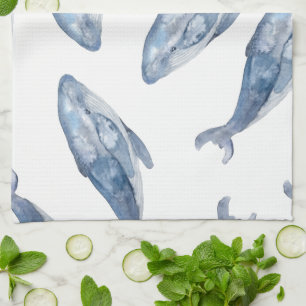 Linge De Cuisine Baleines à bosse en aquarelle