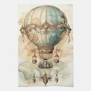 Linge De Cuisine Ballon à air chaud bleu vapeur vintage (2)