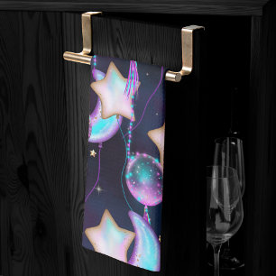 Linge De Cuisine Ballons cosmiques   Blue Purple Moon Stars Planète