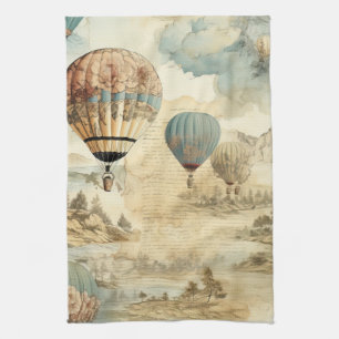 Linge De Cuisine Balloon vintage à air chaud dans un paysage serein