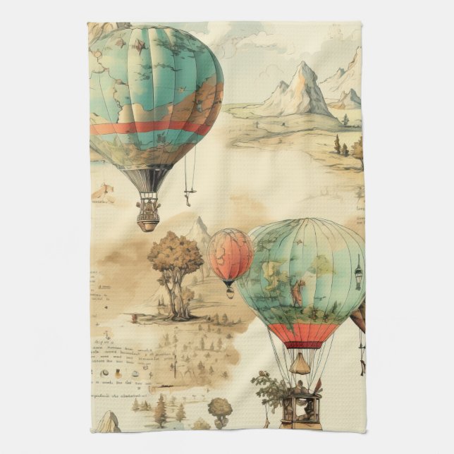 Linge De Cuisine Balloon vintage à air chaud dans un paysage serein (Vertical)