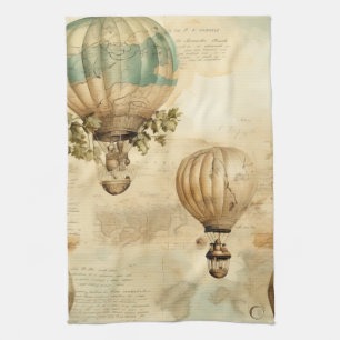 Linge De Cuisine Balloon vintage à air chaud dans un paysage serein