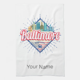 Linge De Cuisine Baltimore Maryland États-Unis Skyline Vintage