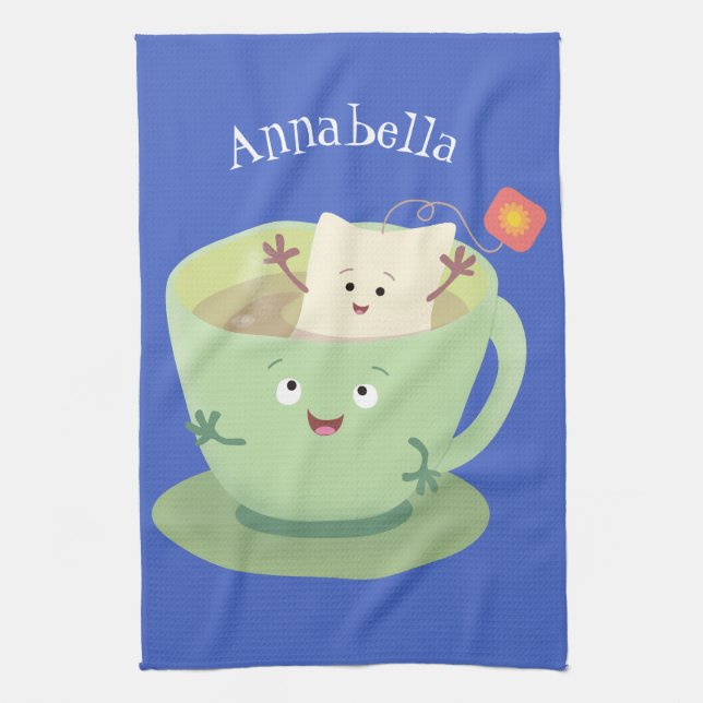 Linge De Cuisine Bande dessinée de la tasse de thé mignonne humour  (Vertical)