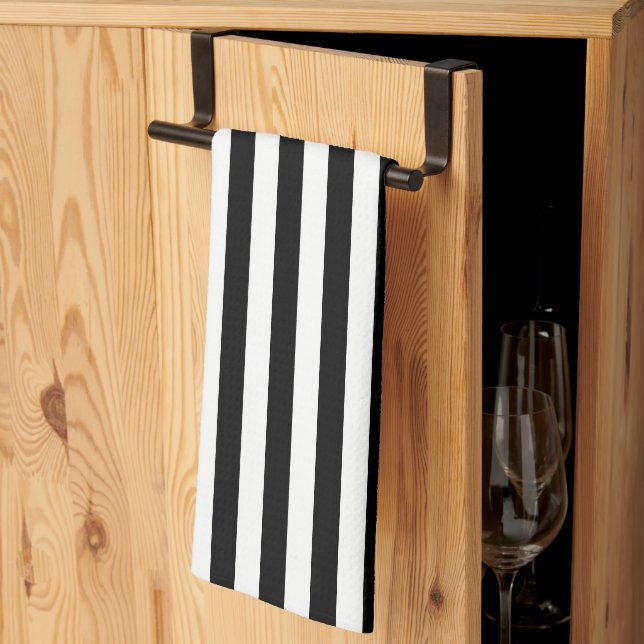 Linge De Cuisine Bande Large Noire Et Blanche (Pliage en tiers)