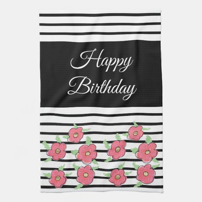 Linge De Cuisine Bande moderne noire et blanche (Vertical)