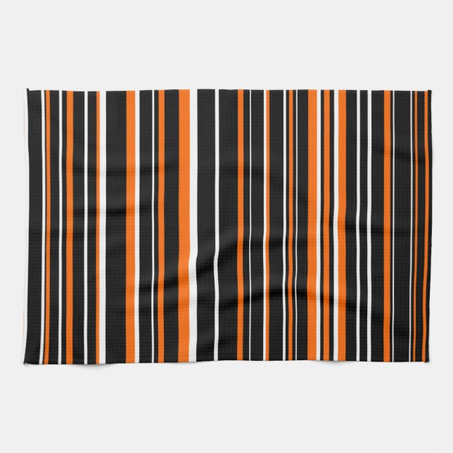 Linge De Cuisine Bande noire, orange et blanche personnalisable (Horizontal)