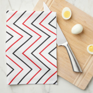Linge De Cuisine Bande verticale Chevron noir et rouge