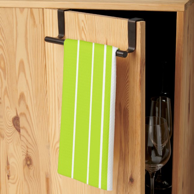 Linge De Cuisine Bandes complexes en vert citron et blanc (Pliage en tiers)