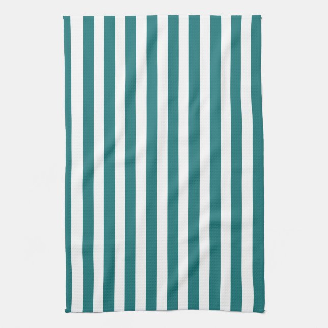 Linge De Cuisine Bandes de bonbons turquoises et blanches (Vertical)