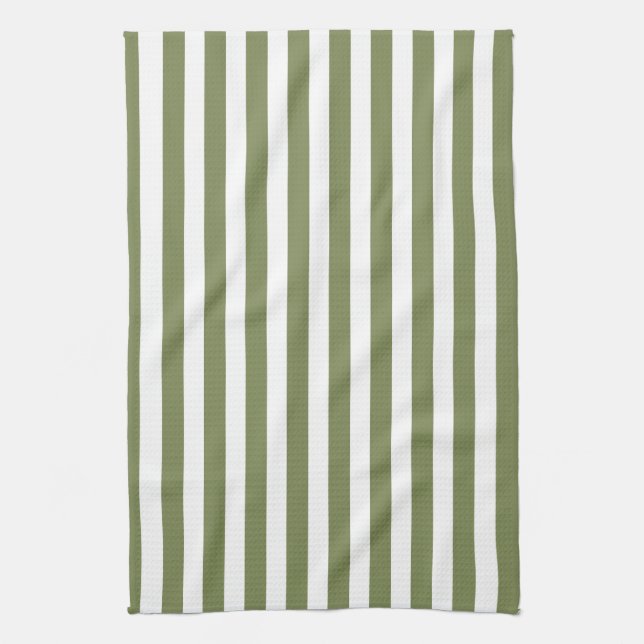 Linge De Cuisine Bandes de bonbons vert olive et blanc (Vertical)