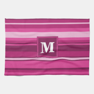 Linge De Cuisine Bandes de monogramme fuchsia