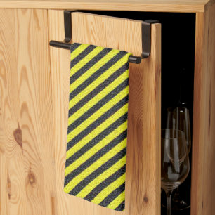 Linge De Cuisine Bandes diagonales minces en noir et jaune