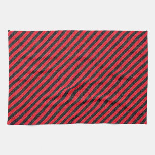 Linge De Cuisine Bandes diagonales noires et rouges minces