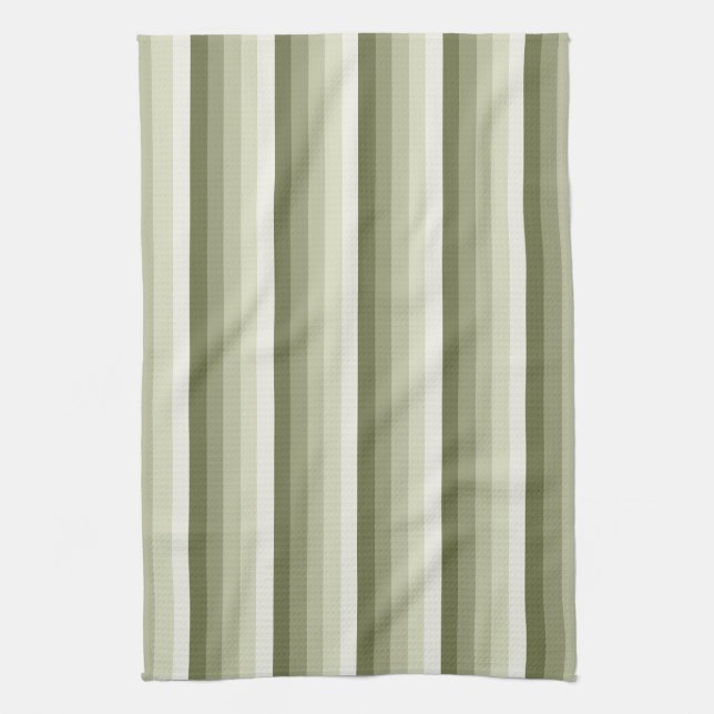 Linge De Cuisine Bandes d'ombre vert olive (Vertical)