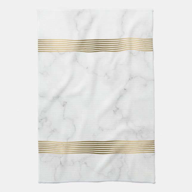 Linge De Cuisine Bandes d'or en faux marbre blanc (Vertical)