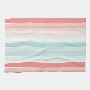Linge De Cuisine Bandes estivales de corail et de turquoise