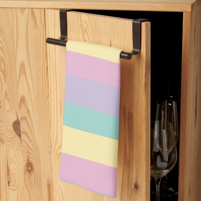 Linge De Cuisine Bandes Inégales Pink, Jaune, Violet & Vert (Pliage en tiers)