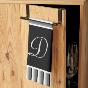 Linge De Cuisine Bandes modernes en noir, blanc et gris - Monogramm