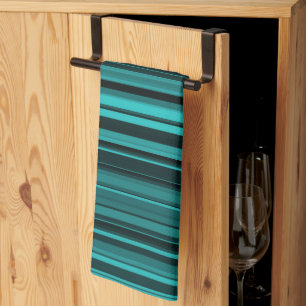 Linge De Cuisine Bandes noires turquoises