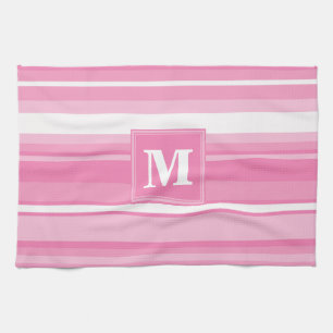 Linge De Cuisine Bandes rose monogramme