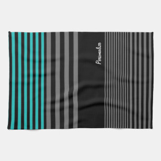 Linge De Cuisine Bandes Turquoises Preppy et fraîches avec nom