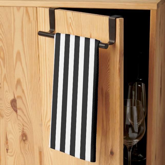 Linge De Cuisine Bandes verticales minimales noires et blanches cla (Pliage en tiers)