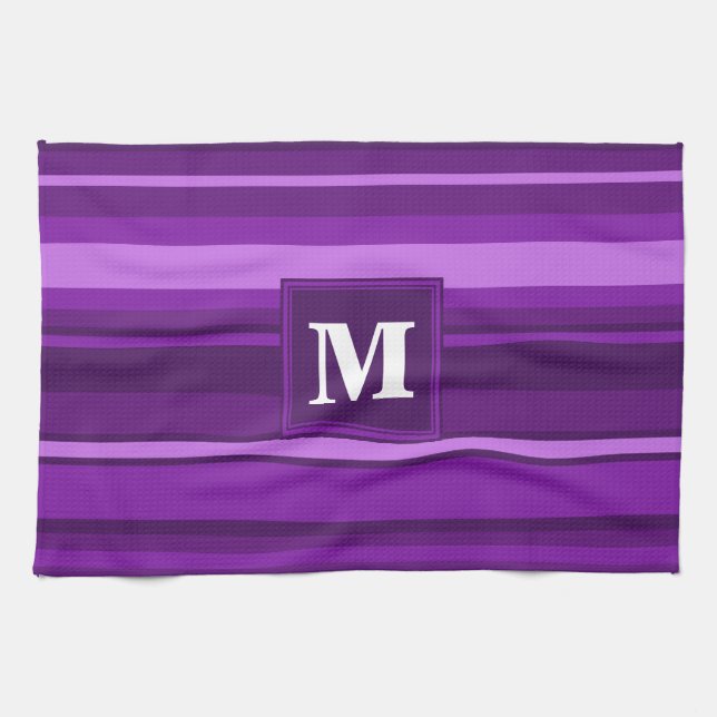 Linge De Cuisine Bandes violettes monogrammes (Horizontal)
