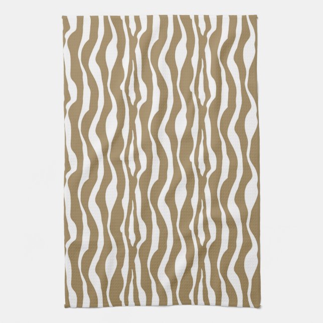 Linge De Cuisine Bandes Zèbre - Taupe Tan et Blanc (Vertical)