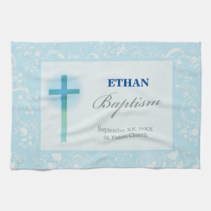 Linge De Cuisine Baptême de garçon au dentelle bleue