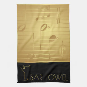 Linge De Cuisine Bar Towel Music Notes et Martini Cocktail Party
