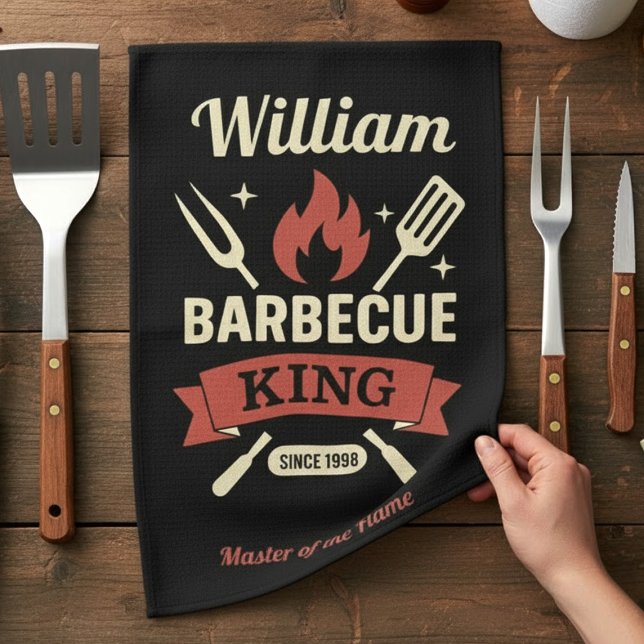 Linge De Cuisine Barbecue King - Kitchen Towel (Custom Name) (Créateur téléchargé)