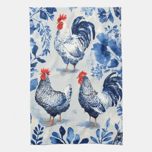 Linge De Cuisine Barnyard Chickens and Botanical Pattern Design (Vertical)