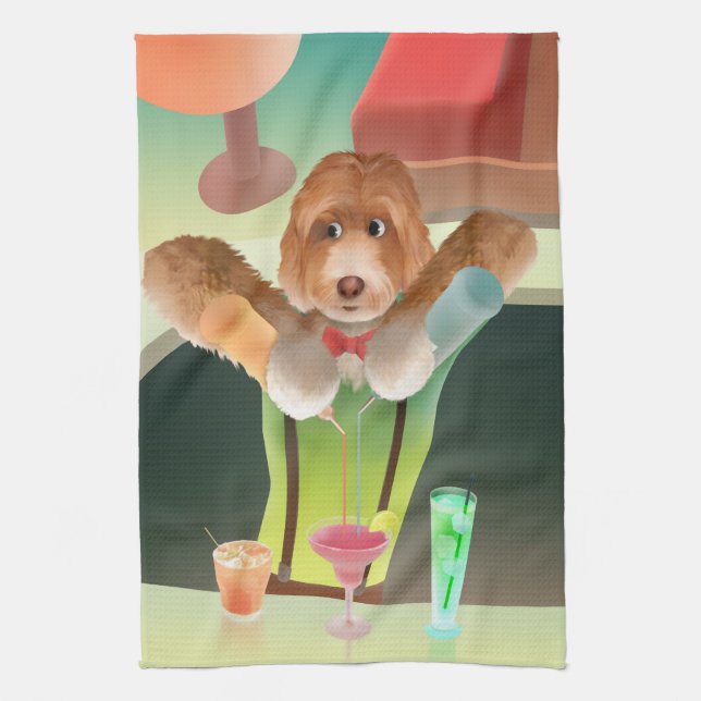 Linge De Cuisine Bartending Dog in Retro Bar (Vertical)