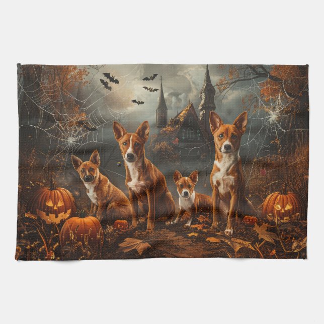Linge De Cuisine Basenji Halloween Chien De Nuit Délice (Horizontal)