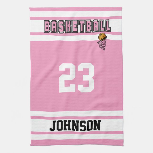 Linge De Cuisine Basket-ball rose et blanc (Vertical)