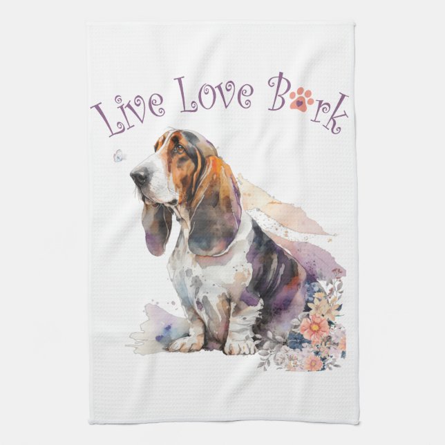 Linge De Cuisine Basset Hound Chien Maman Floral (Vertical)