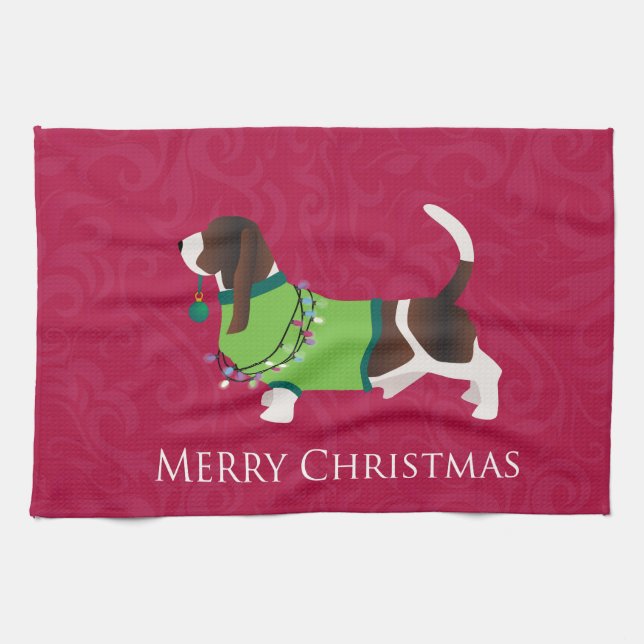 Linge De Cuisine Basset Hound Joyeux Noël Design (Horizontal)