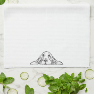 Linge De Cuisine basset hound noir blanc yeux de chiot simple