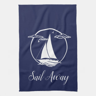 Linge De Cuisine Bateau à voile blanc nautique/départ de la voile