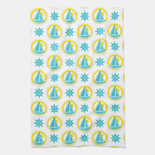 Linge De Cuisine Bateau à voile bleu et jaune Ocean Lake Thème
