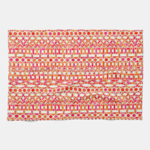 Linge De Cuisine Batik tribal - nuances d'orange et de rose