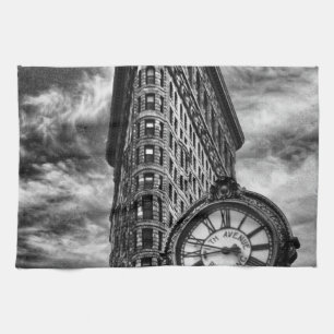 Linge De Cuisine Bâtiment et horloge de Flatiron en noir et blanc