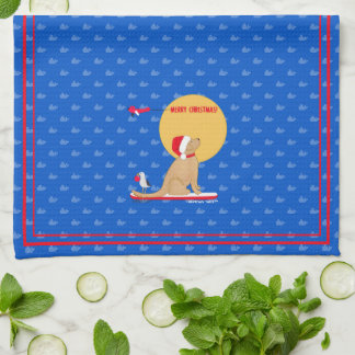 Linge De Cuisine Beach Days Golden Christmas Whales Kitchen Towel