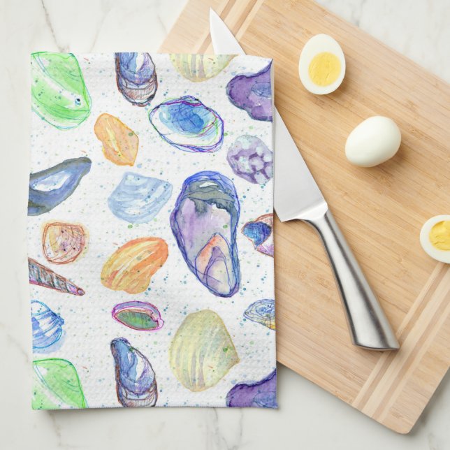 Linge De Cuisine Beach House Coquillages Clam Oyster (Quart Plié)