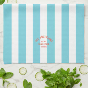 Linge De Cuisine Beach House Nom de famille Blue Cabana Stripe